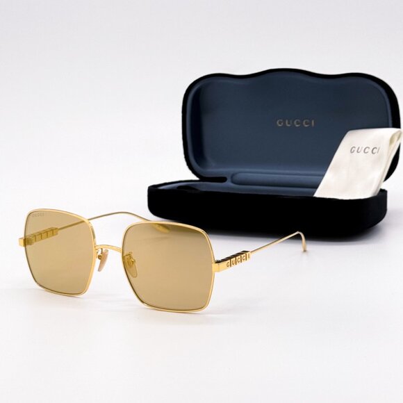 NEW GUCCI GG1434S 004 SQUARE GOLD SUNGLASSES GUCCI EYEWEAR - Picture 1 of 12